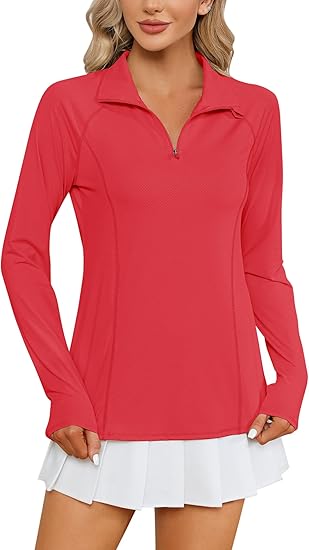 Women Long Sleeve Shirts Sun Protection 1/4 Zip Summer Quick Dry Hiking Shirts Quarter Zip Pullover for Women