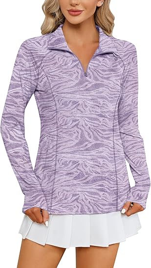 Women Long Sleeve Shirts Sun Protection 1/4 Zip Summer Quick Dry Hiking Shirts Quarter Zip Pullover for Women