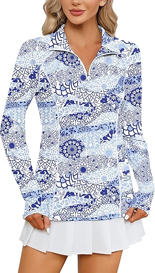 Women Long Sleeve Shirts Sun Protection 1/4 Zip Summer Quick Dry Hiking Shirts Quarter Zip Pullover for Women